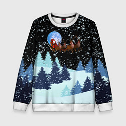 Детский свитшот Санта на оленях в ночном небе