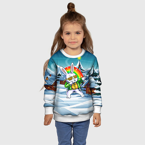 Детский свитшот Крутой заяц - новый год / 3D-Белый – фото 4