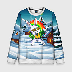 Свитшот детский Крутой заяц - новый год, цвет: 3D-белый