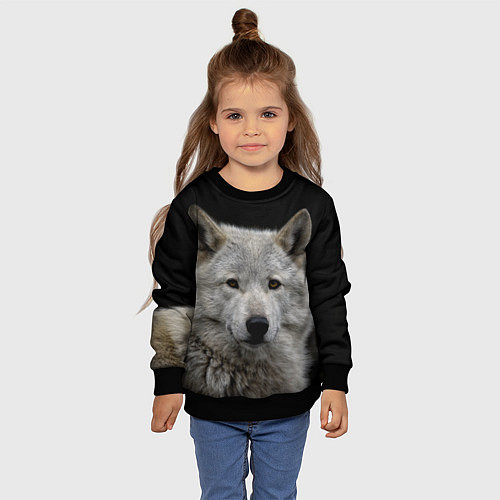 Детский свитшот Серый волк на темном фоне / 3D-Черный – фото 4