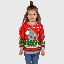 Свитшот детский Серый котик - играет в снежки, цвет: 3D-меланж — фото 2