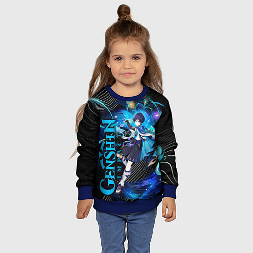 Детский свитшот Скарамуш - геншин импакт / 3D-Синий – фото 4