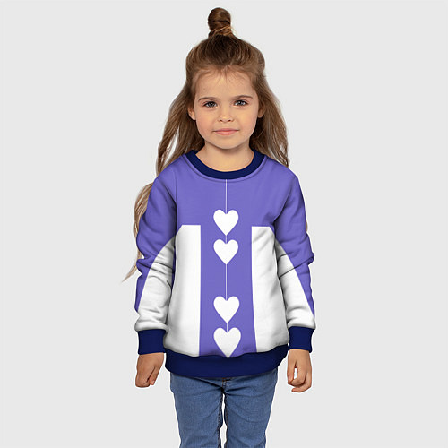 Детский свитшот Белые сердца на фиолетовом / 3D-Синий – фото 4