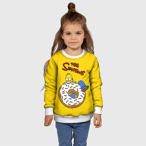 Детский свитшот Гомер Симпсон ест пончик / 3D-Белый – фото 4