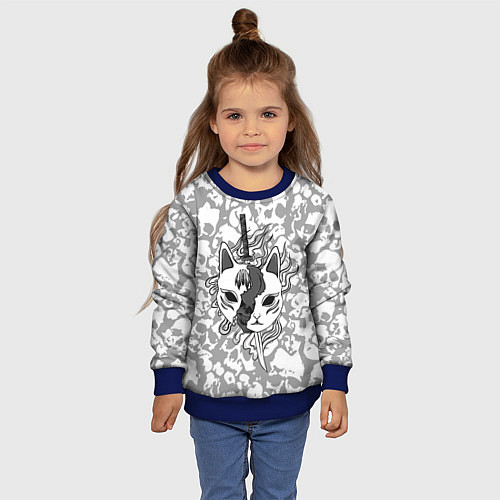 Детский свитшот ЧБ Кицунэ / 3D-Синий – фото 4