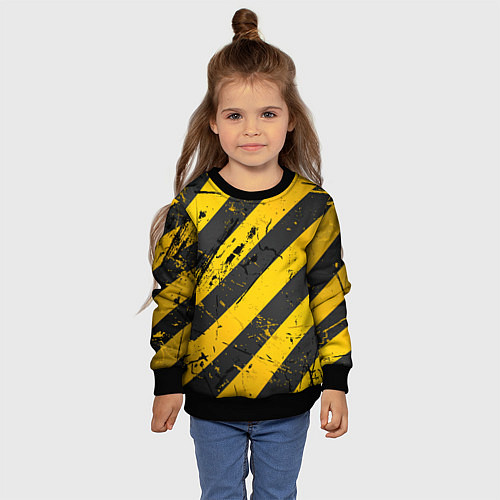 Детский свитшот WARNING - желто-черные полосы / 3D-Черный – фото 4