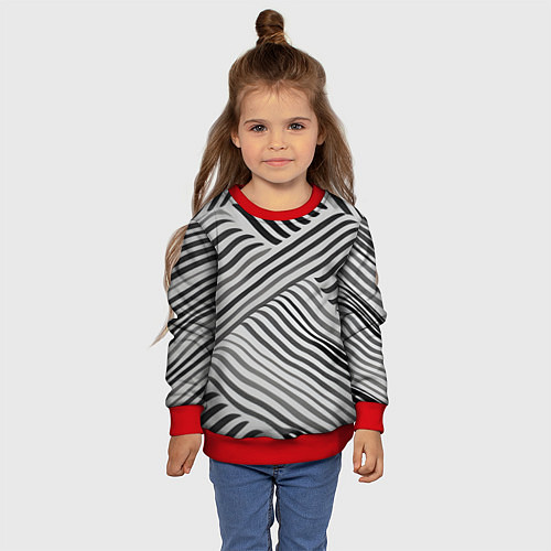 Детский свитшот Оптическая иллюзия полосы / 3D-Красный – фото 4