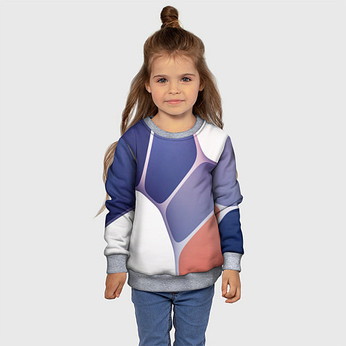 Детский свитшот Узор из синих, фиолетовых, белых и оранжевых камне / 3D-Меланж – фото 4