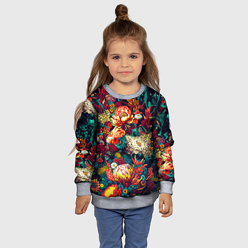 Детский свитшот Цветочный паттерн с цветами и листьями / 3D-Меланж – фото 4
