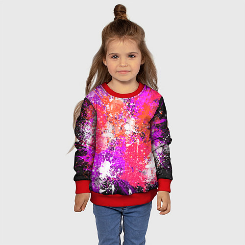 Детский свитшот Разбрызганная красная краска - темный фон / 3D-Красный – фото 4
