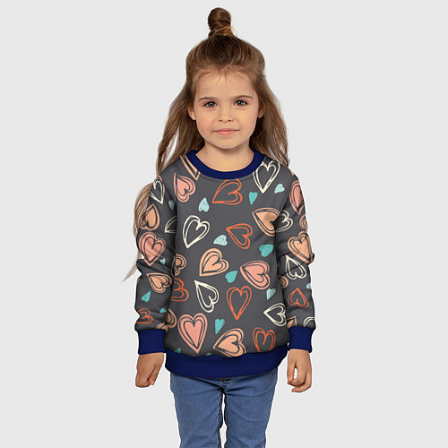 Детский свитшот Много сердец / 3D-Синий – фото 4