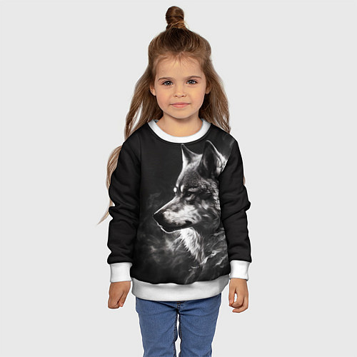Детский свитшот Волк в белом дыму / 3D-Белый – фото 4