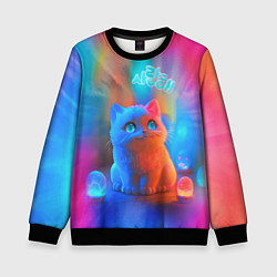 Свитшот детский Милый котенок - тай-дай, цвет: 3D-черный