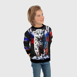 Свитшот детский Снежный барс и крылья орла в цветах триколора, цвет: 3D-черный — фото 2