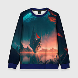 Детский свитшот Абстрактный летающий корабль и луна