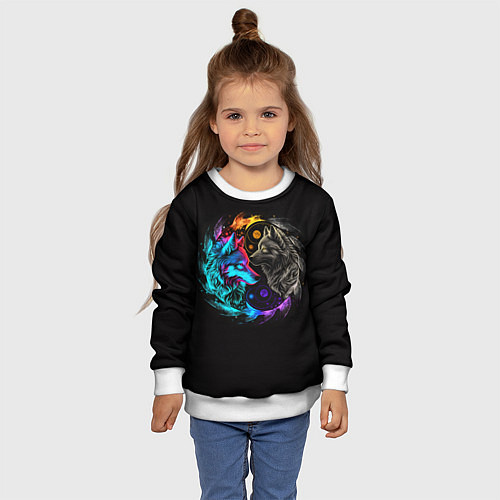 Детский свитшот Инь-янь волки неон / 3D-Белый – фото 4