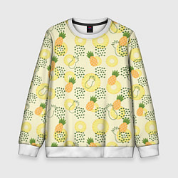 Свитшот детский Узор из ананасов на желтом фоне, цвет: 3D-белый