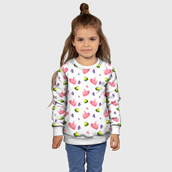 Свитшот детский Акварельные сердечки - паттерн, цвет: 3D-белый — фото 2