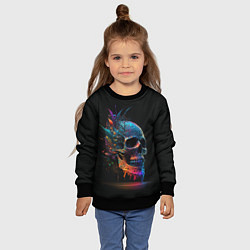 Свитшот детский Красочный череп с цветами, цвет: 3D-черный — фото 2