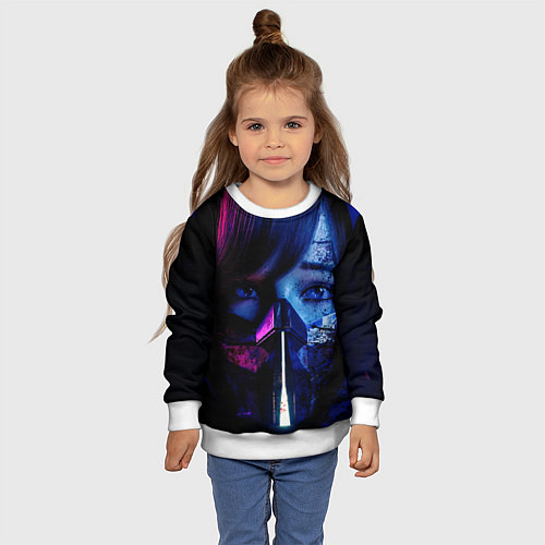 Детский свитшот Девушка в киберпанке / 3D-Белый – фото 4