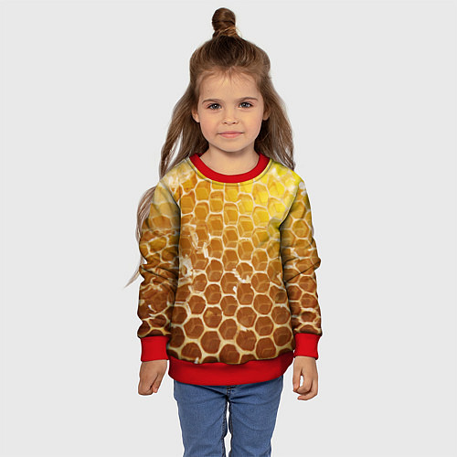 Детский свитшот Текстура - соты улья / 3D-Красный – фото 4