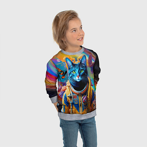 Детский свитшот Кот в космическом скафандре - нейросеть / 3D-Меланж – фото 3