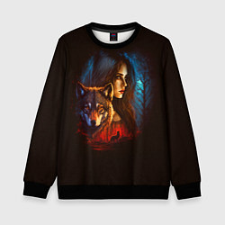 Свитшот детский Волк и девушка, цвет: 3D-черный