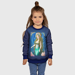 Свитшот детский Фэнтези женщина русалка с цветами, цвет: 3D-синий — фото 2