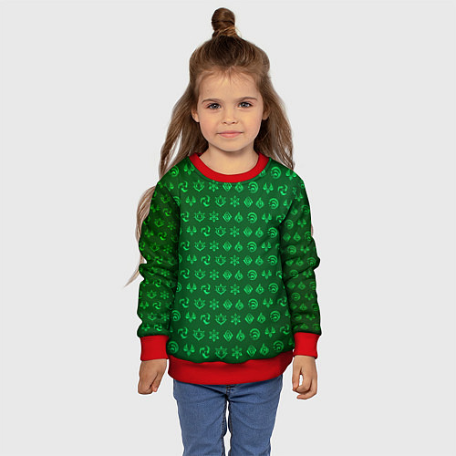 Детский свитшот Паттерн элементали под дендро / 3D-Красный – фото 4