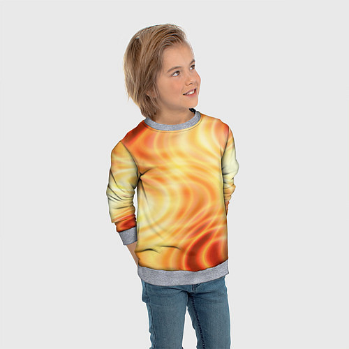 Детский свитшот Абстрактные оранжево-жёлтые солнечные волны / 3D-Меланж – фото 3