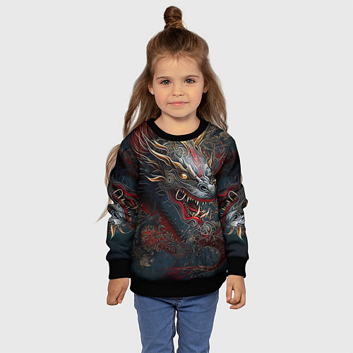 Детский свитшот Дракон Irezumi / 3D-Черный – фото 4