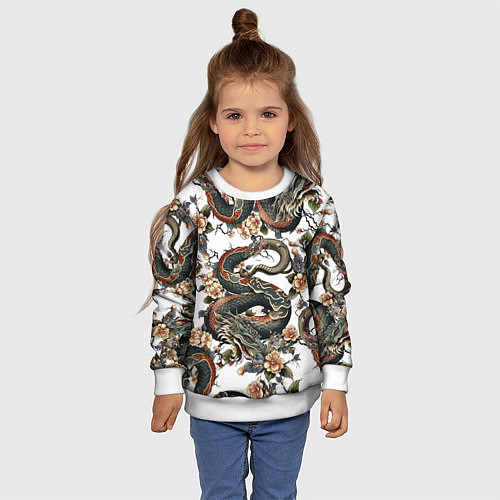 Детский свитшот Тату японский дракон / 3D-Белый – фото 4
