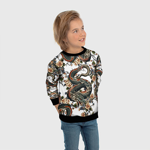 Детский свитшот Тату японский дракон / 3D-Черный – фото 3
