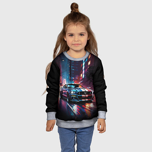 Детский свитшот Форд мустанг в ночи тройная скорость / 3D-Меланж – фото 4