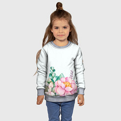 Свитшот детский Цветы нарисованные акварелью - снизу, цвет: 3D-меланж — фото 2