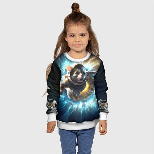 Детский свитшот Кот космонавт и взрыв звезды / 3D-Белый – фото 4