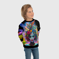 Свитшот детский Девушка с кошкой - нейросеть - искусство, цвет: 3D-черный — фото 2