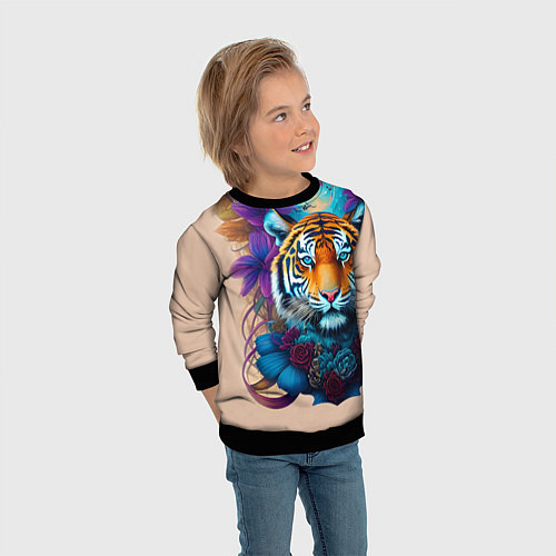Детский свитшот Tiger tattoo - irezumi - art / 3D-Черный – фото 3
