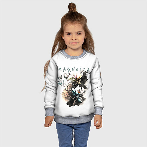 Детский свитшот Магнолия - акварельный стиль / 3D-Меланж – фото 4