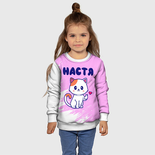 Детский свитшот Настя кошечка с сердечком / 3D-Белый – фото 4