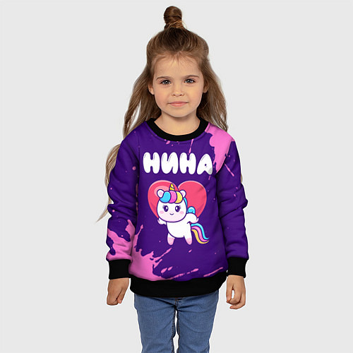 Детский свитшот Нина единорог с сердечком / 3D-Черный – фото 4