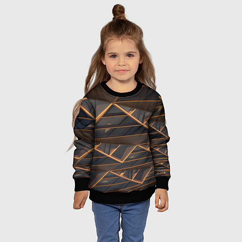 Детский свитшот Объёмные оранжевые линии и серые фигуры / 3D-Черный – фото 4