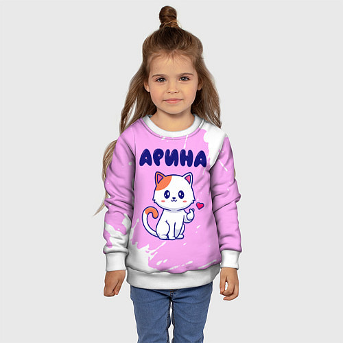 Детский свитшот Арина кошечка с сердечком / 3D-Белый – фото 4