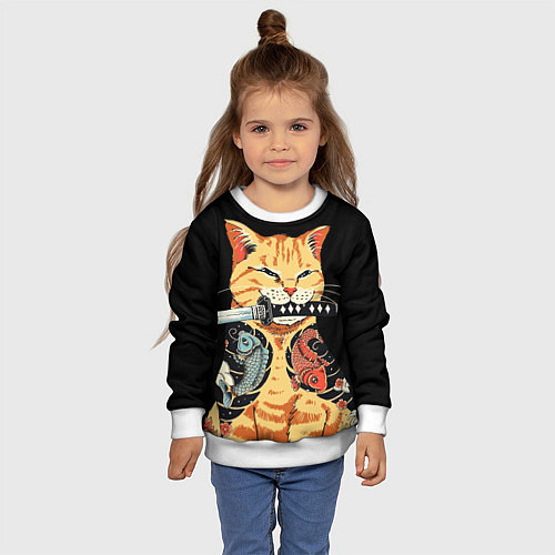 Детский свитшот Yakuza tattoo cat / 3D-Белый – фото 4