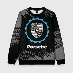 Свитшот детский Porsche в стиле Top Gear со следами шин на фоне, цвет: 3D-черный