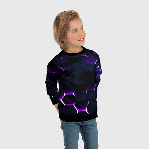 Детский свитшот Неоновые соты с подсветкой / 3D-Черный – фото 3
