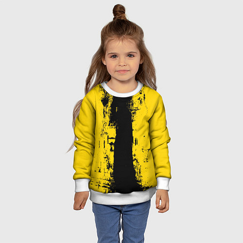 Детский свитшот Вертикальная черно-желтая полоса Cyberpunk 2077 / 3D-Белый – фото 4