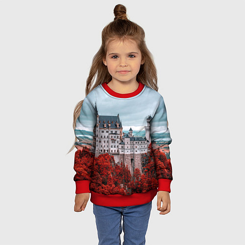 Детский свитшот Замок в горах и красный лес / 3D-Красный – фото 4
