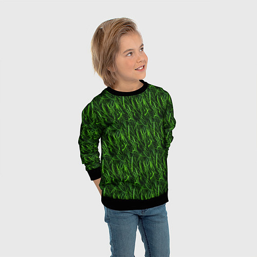 Детский свитшот Сочный узор из зеленой травки / 3D-Черный – фото 3