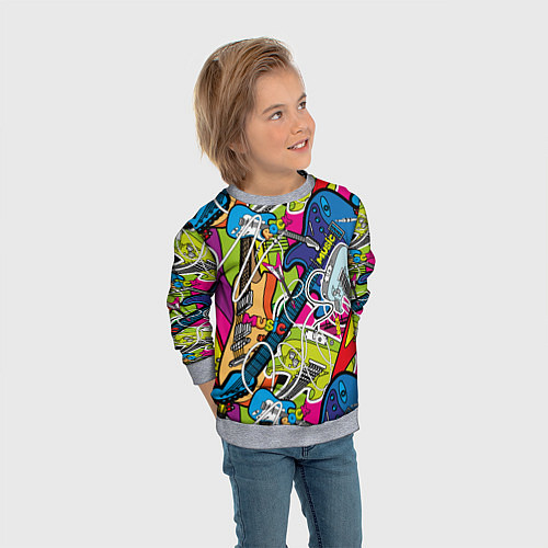 Детский свитшот Guitars - pop art pattern / 3D-Меланж – фото 3